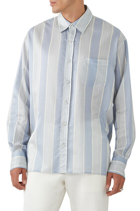 Multi Stripe Sky Blue Silk-Blend Shirt