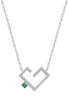 Hubb Necklace with Emerald Dot, White Gold