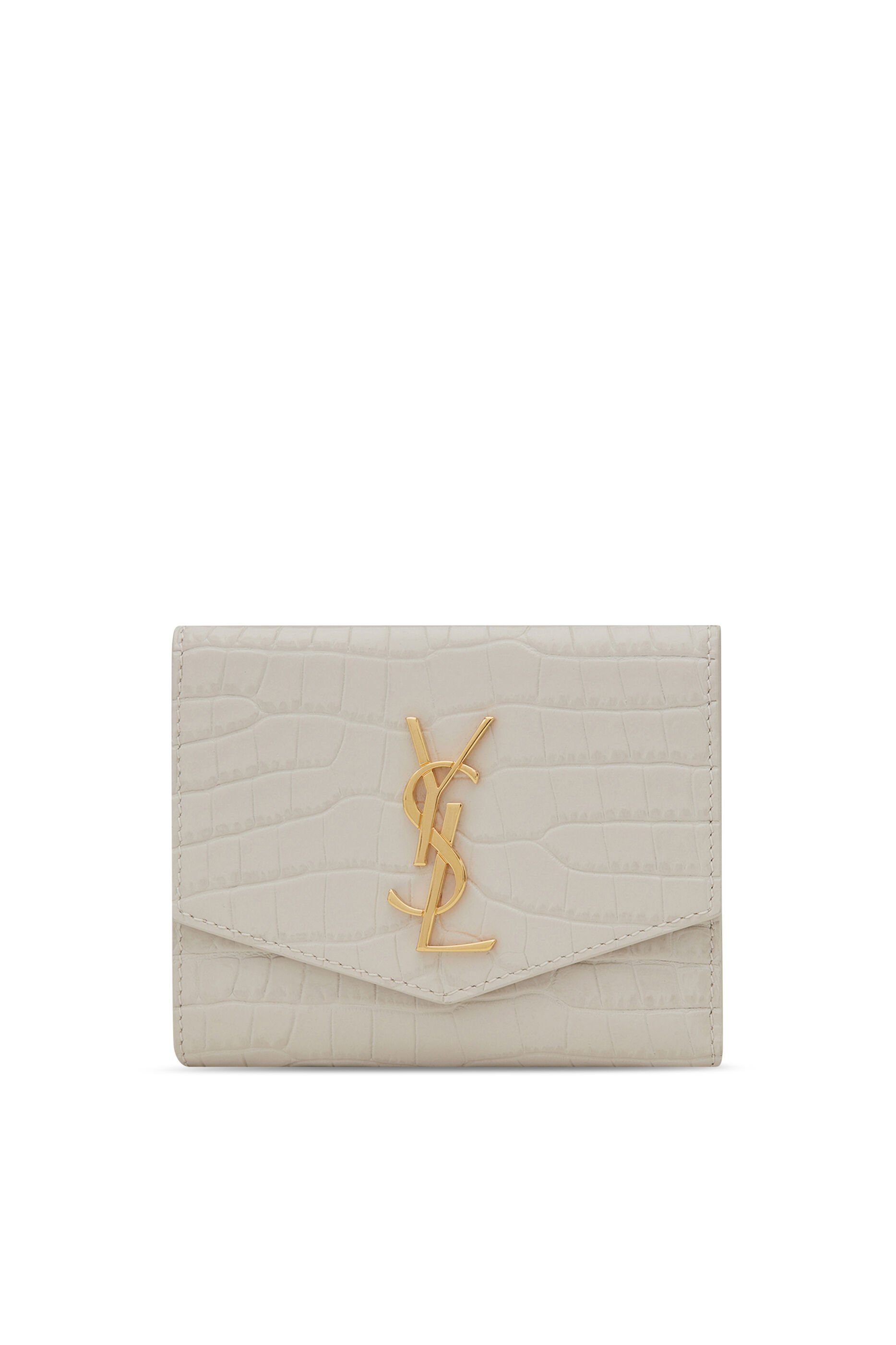 monogram card case in crocodile embossed shiny leather