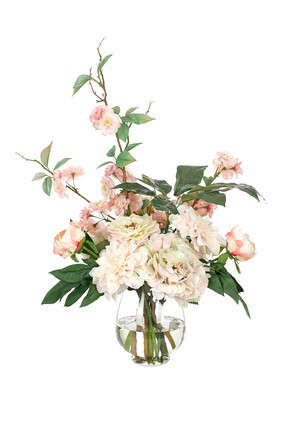 Dahlia and Rose Arrangement in Glass Vase
