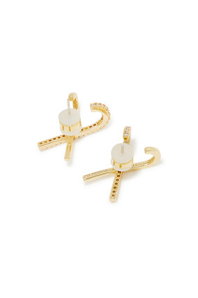 Kriss Kross Stud Earrings, 14K Gold-Plated Brass