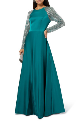 Embroidered Long Sleeve Gown