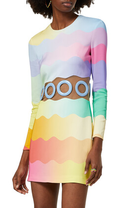 Rainbow Wave RIng-Cutout Mini Dress