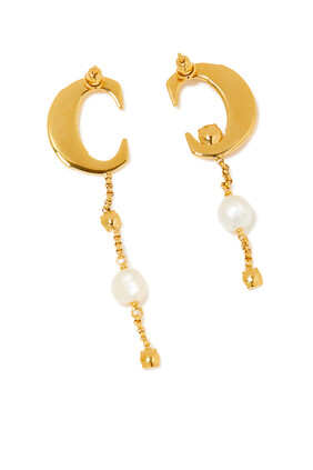 Darcey Earrings, Brass & Pearls