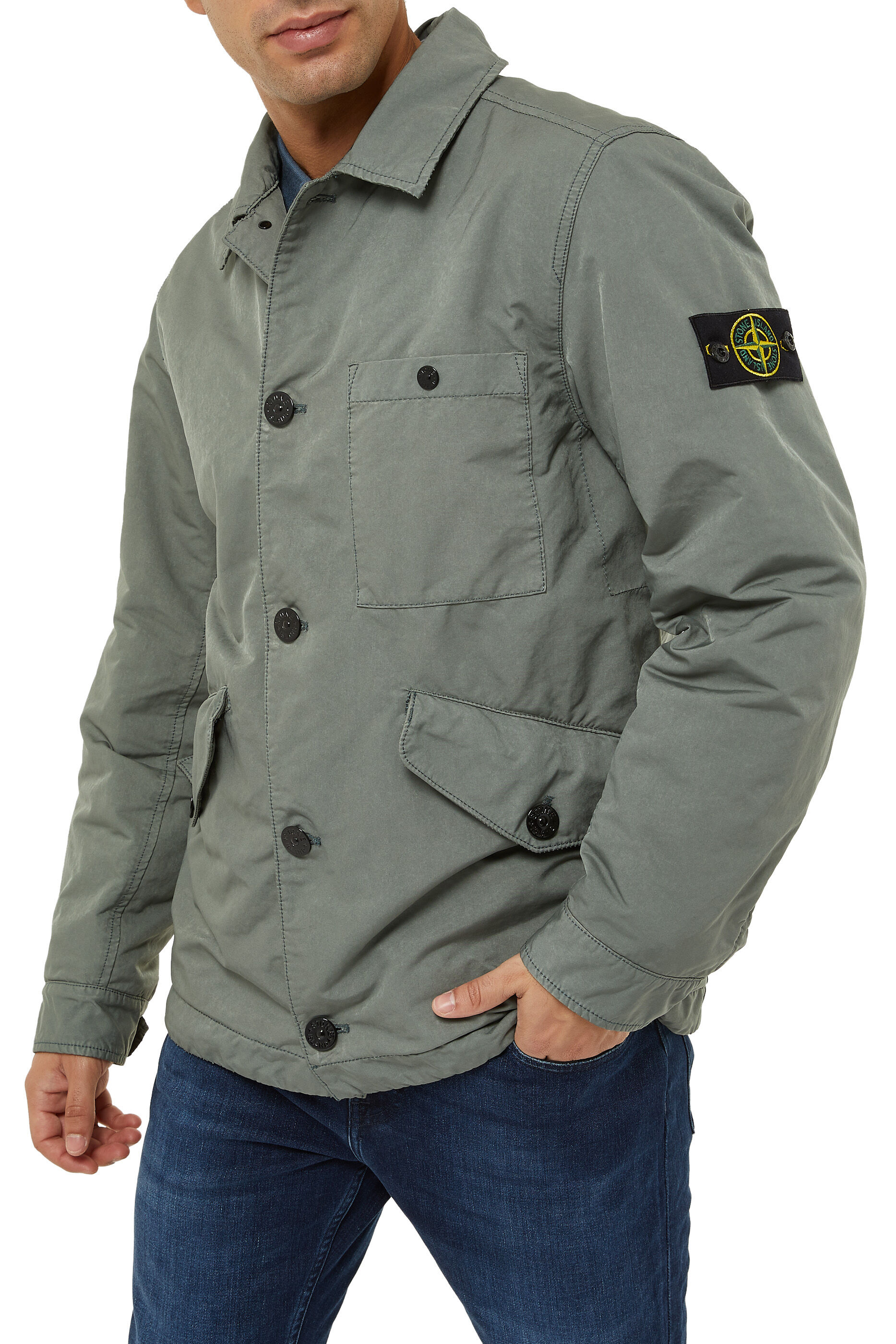 STONE ISLAND Logo Patch Shirt Jacket 