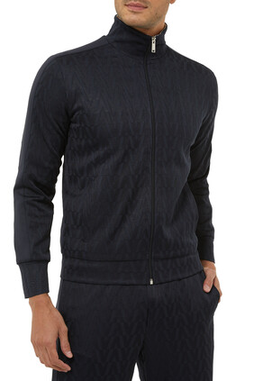 Zip-Up Sweatshirt with Optical Valentino Jacquard