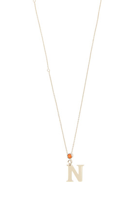 Alphabet Pendant Necklace N, Brass & Red Aventurine