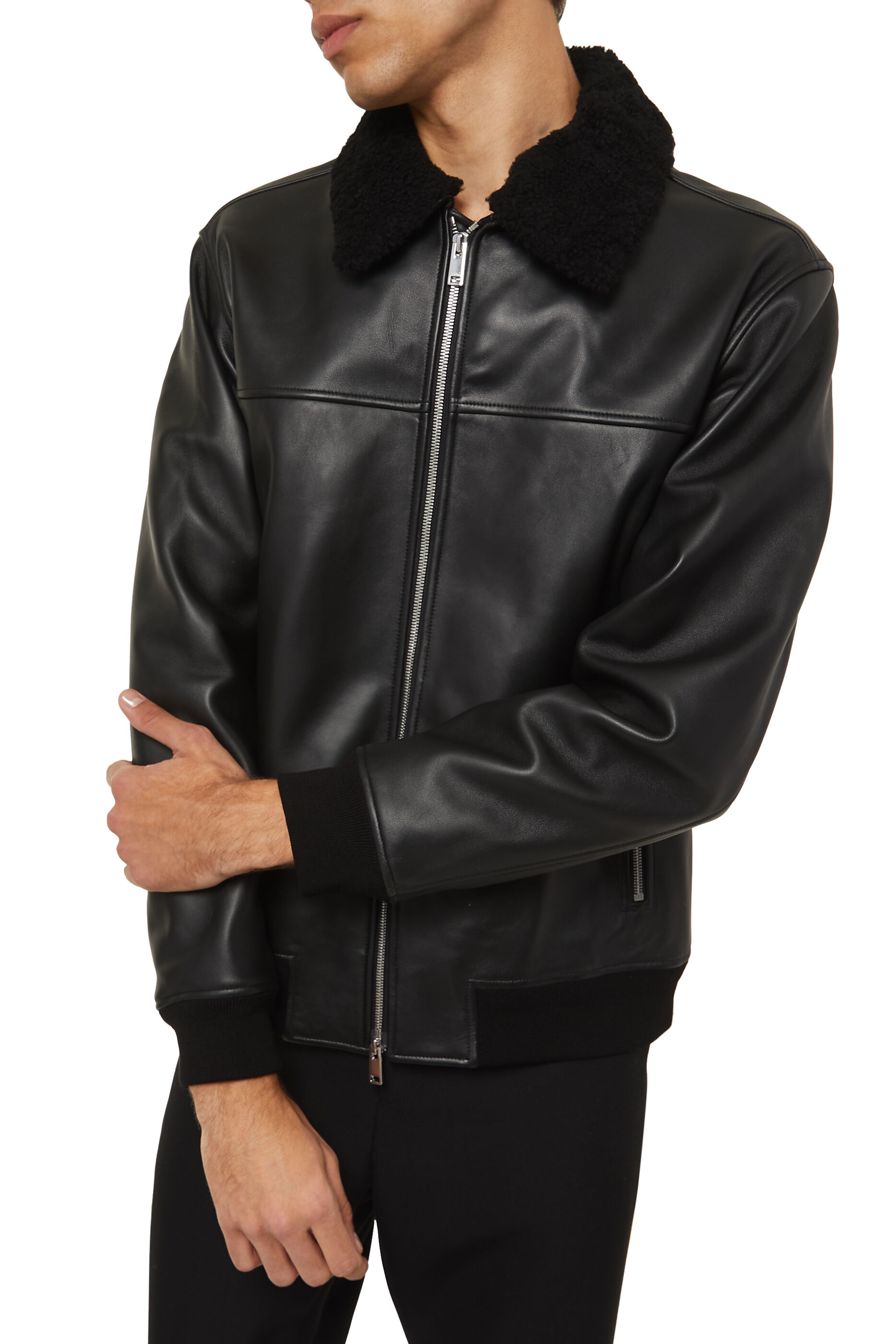 Theory Bomber Leather Jacket for Mens 