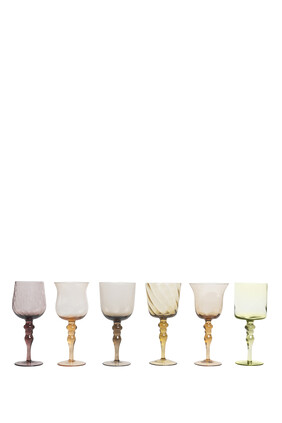 Blown Glass Wine Goblets, Set of 6
