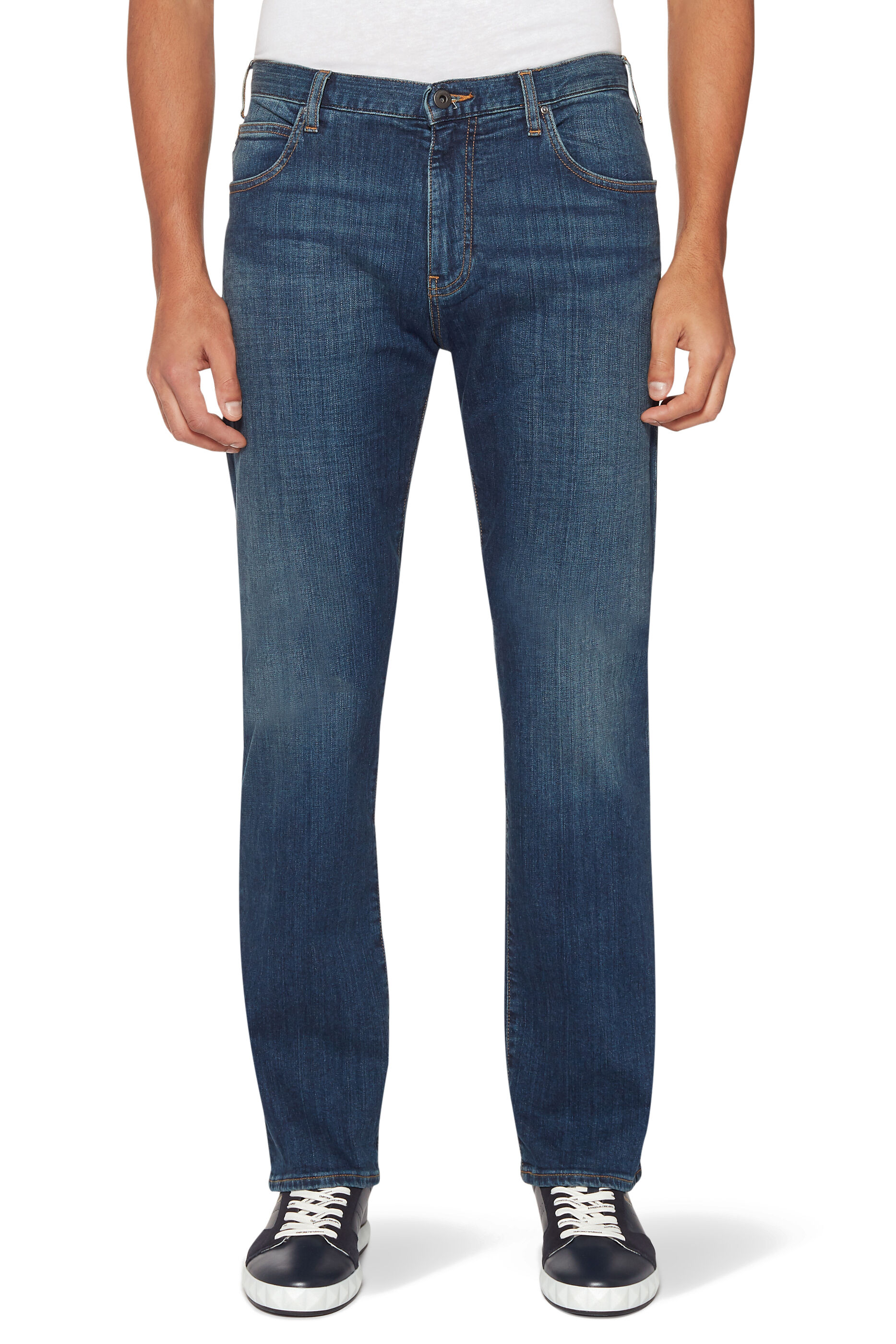Men's Jeans ARMANI Mens Emporio Armani Straight Leg Denim Jeans Dark Blue  Faded size waist 34 