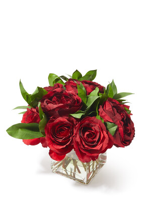 Red Rose Glass Cube Vase