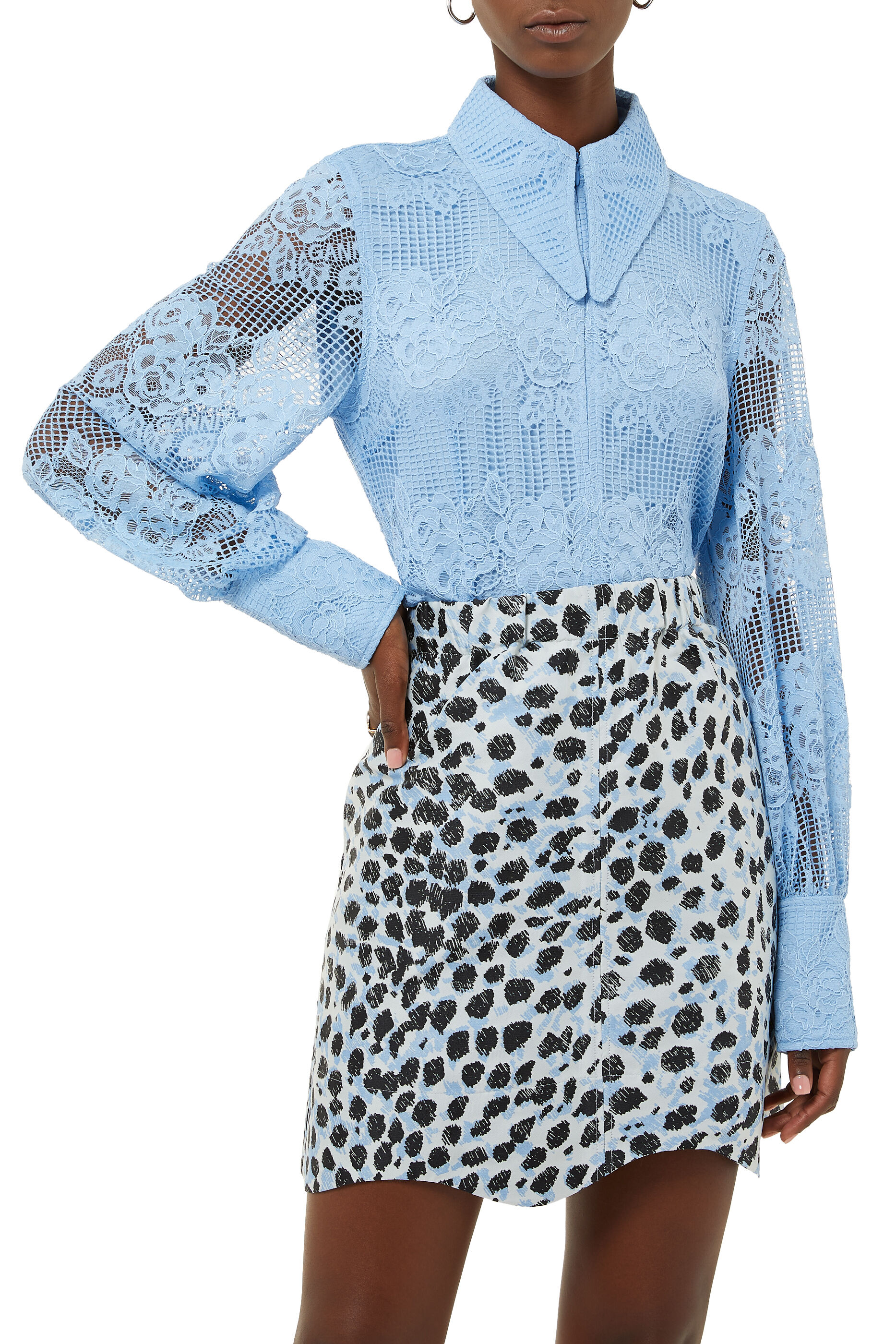 Buy GANNI Lace Zip Up Shirt - Womens 