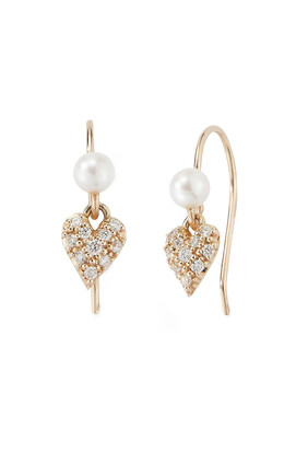 Small Diamond Heart and Pearl Earrings