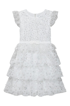 Kids Sequin Embellished Tiered Dress