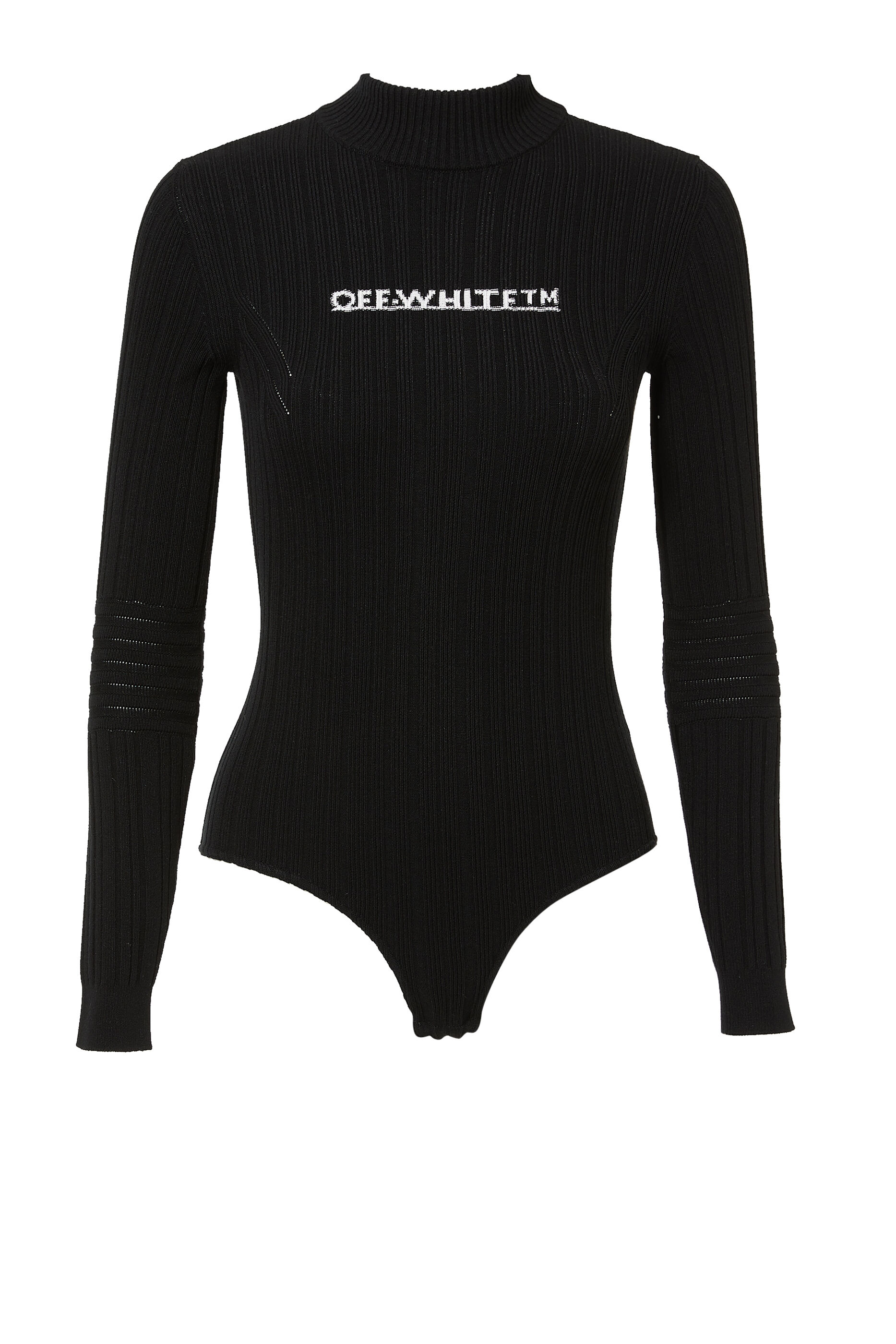 Turtleneck Logo Print Ribbed Bodysuit 