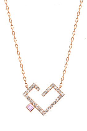 Sapphire Dot Hubb Necklace, 18k Pink Gold with Diamonds & Pink Sapphire