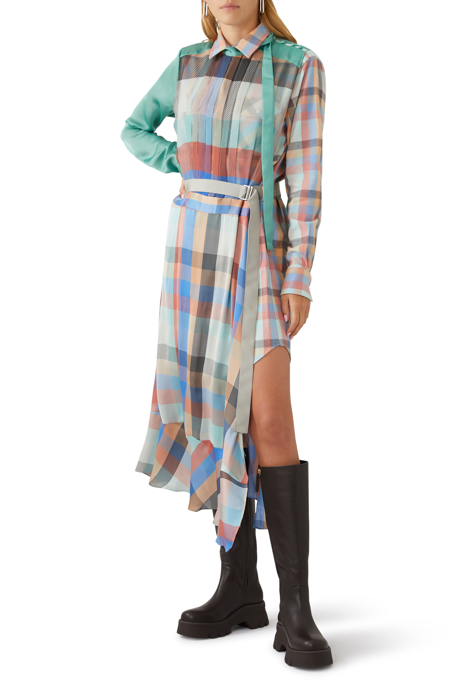国内在庫】【国内在庫】Lady Checkered Belted Midi Dress ロング 