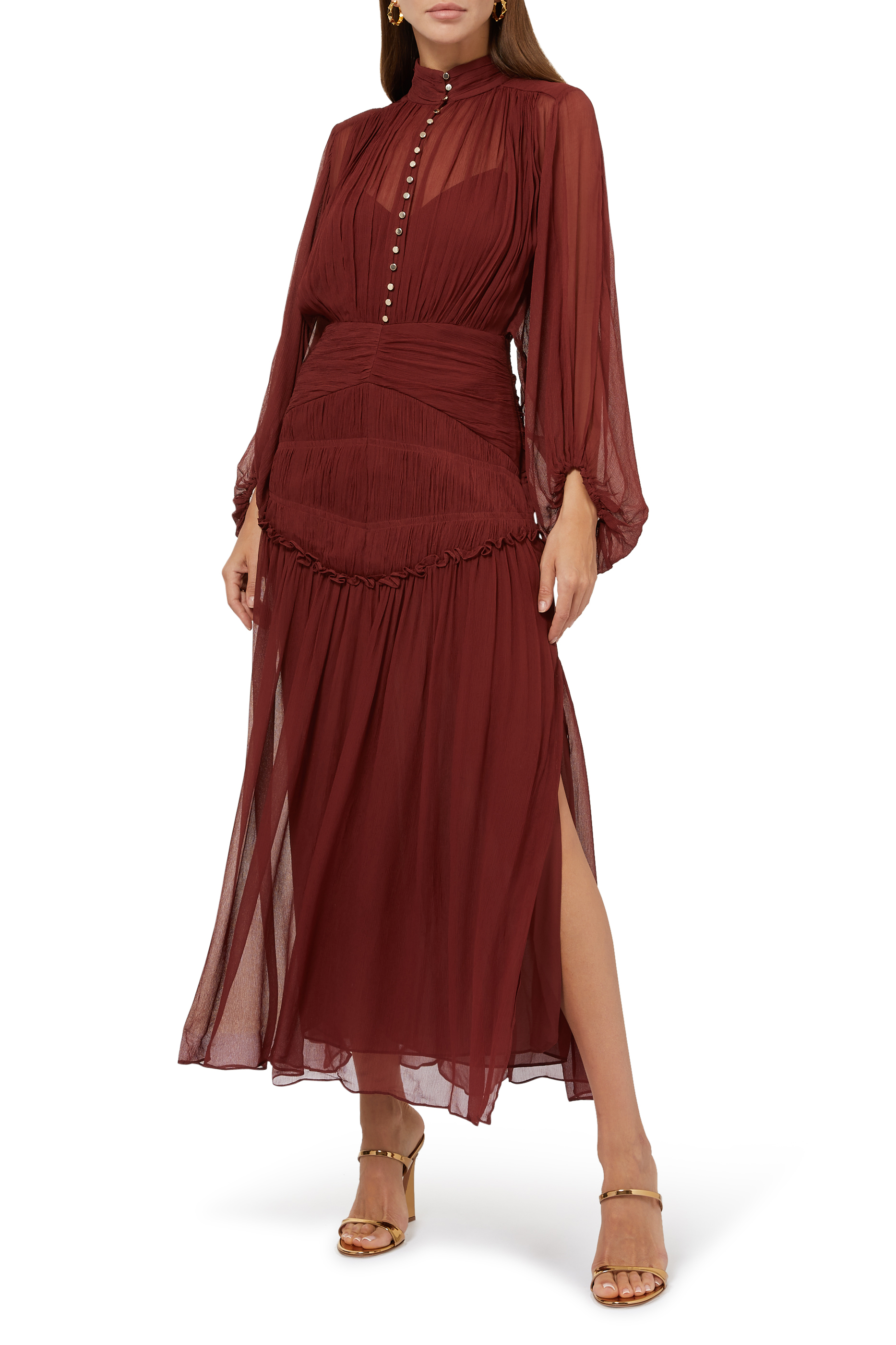 Buy Shona Joy Safira Button Up Ruched Midi Dress for Womens |  Bloomingdale's Qatar